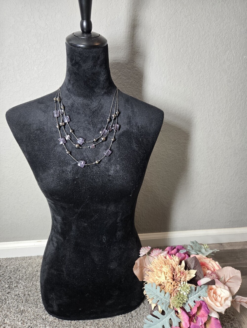 Multi-Strand Purple and Black Beaded Necklace - Women's Jewelry - NWOT